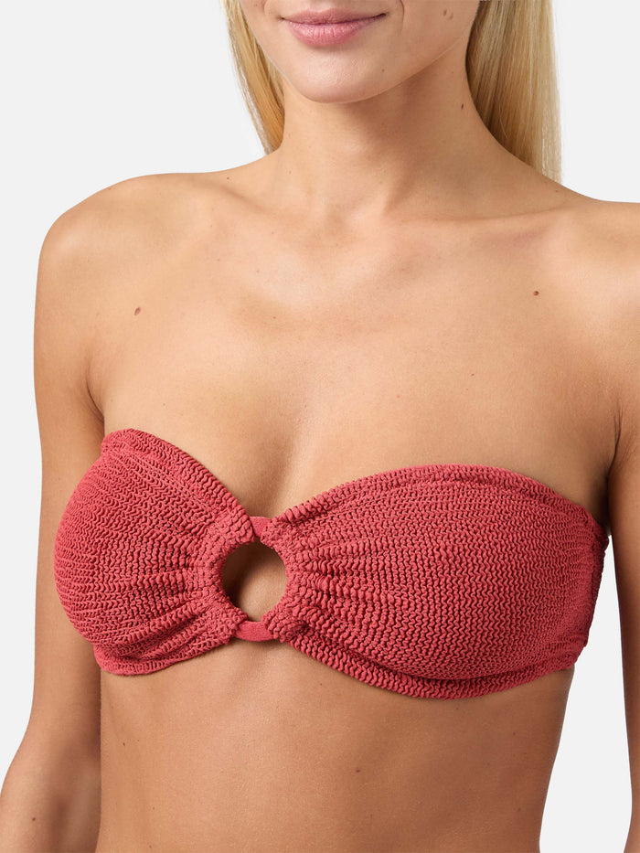 Yulia Brick Red Crinkle Bandeau Top