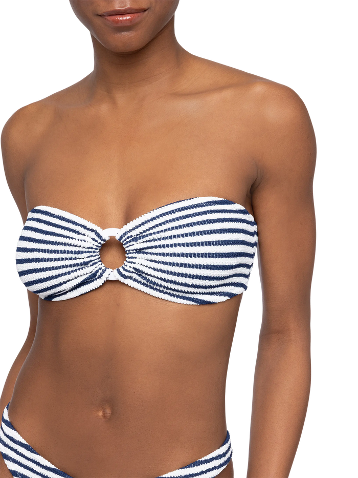 Yulia Crinkle Bandeau Top With Striped Print Blue