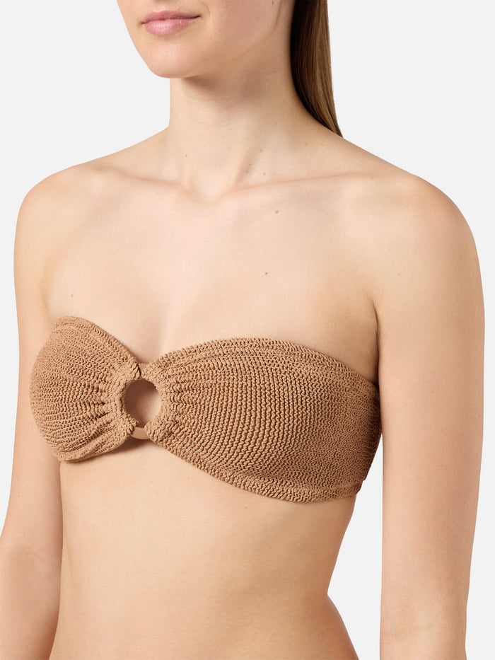 Yulia Bandeau Bikini Top Orange Crinkle Fabric White