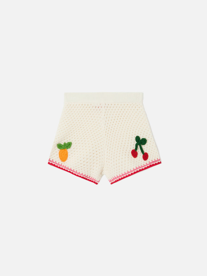 Yvette Jr Cotton Blend Shorts White With Embroidered Patches Pant