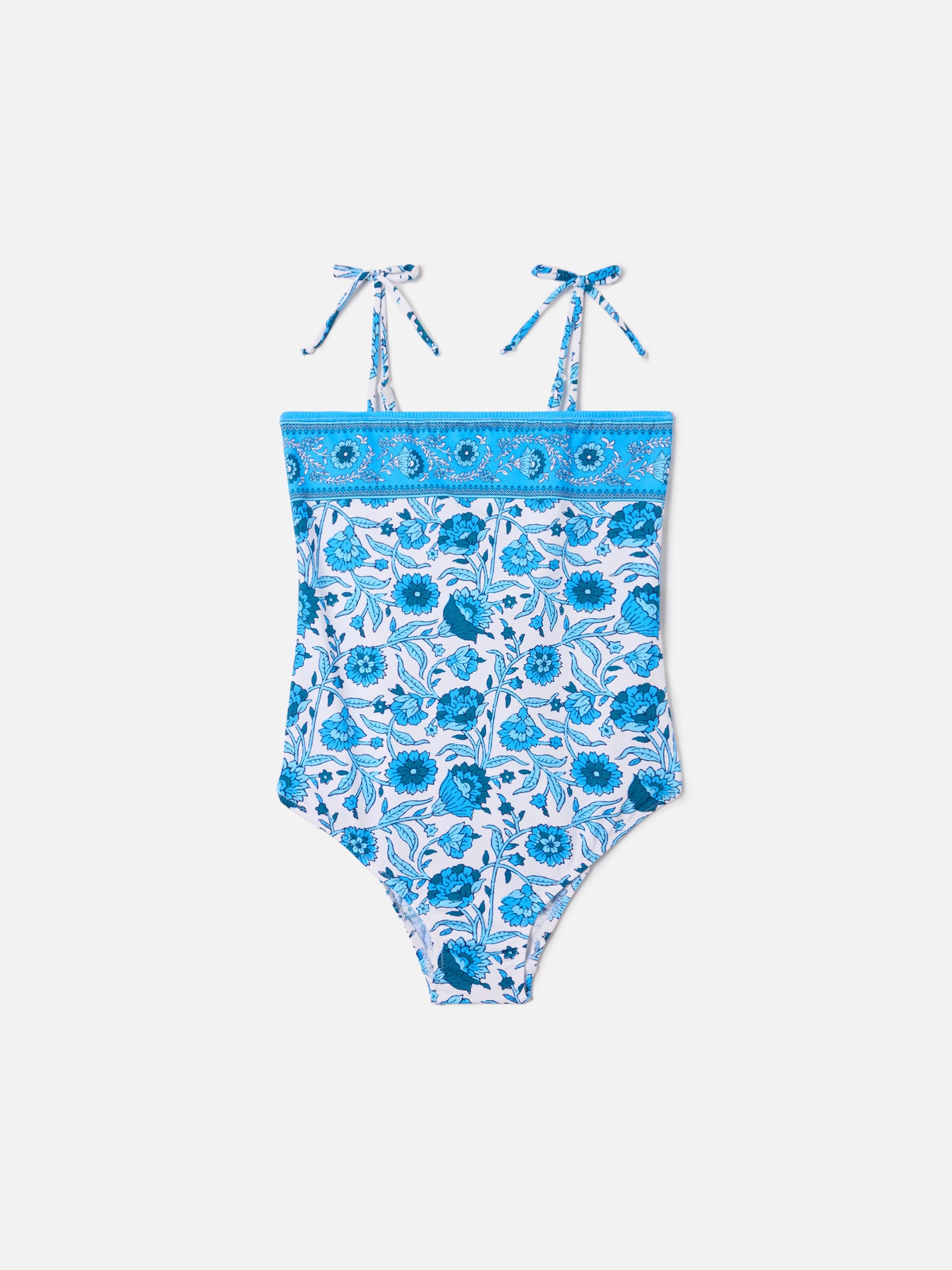 Zadig One-Piece Swimsuit With Blue Batik Floral Print White One Piece