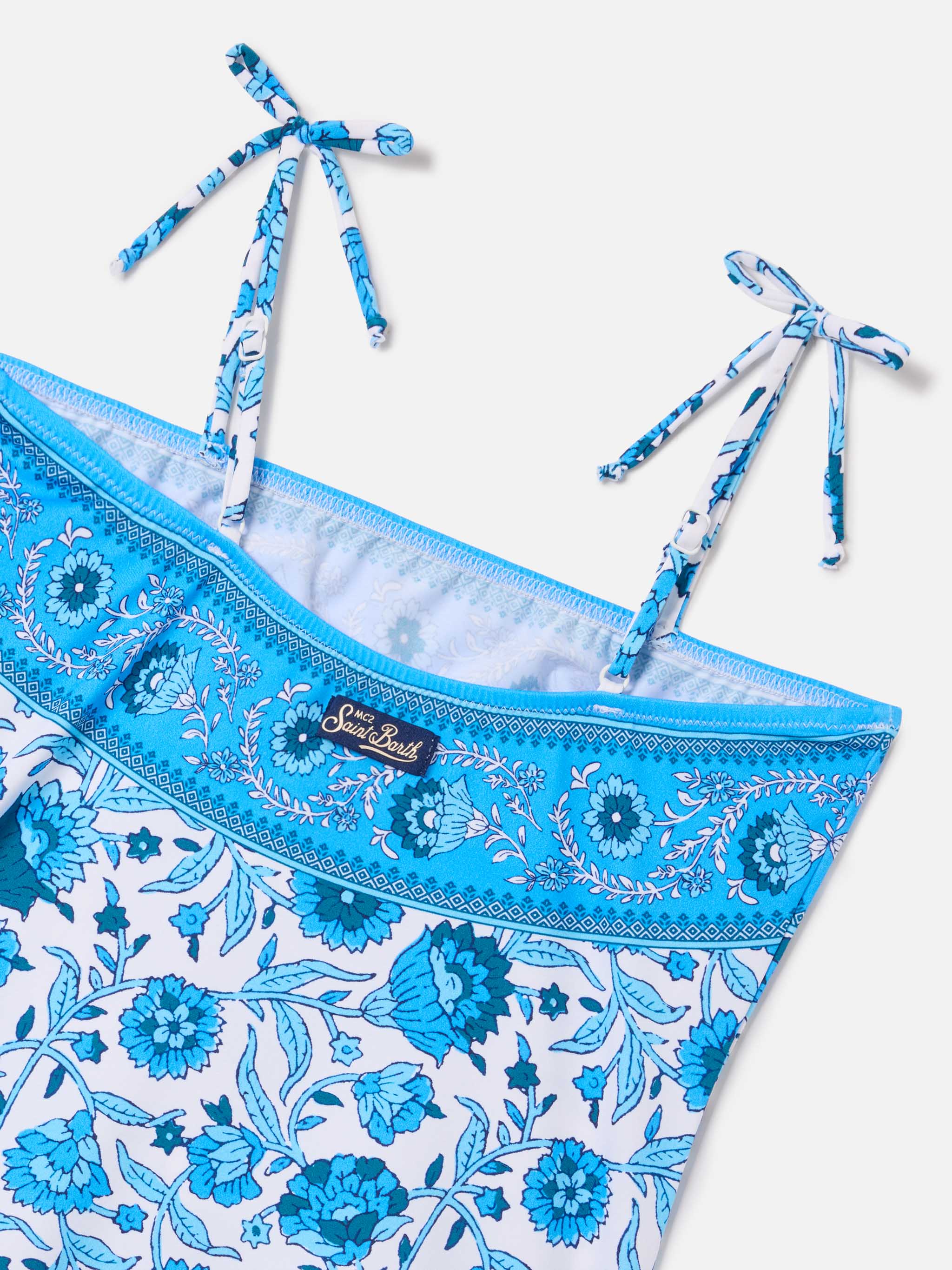 Zadig One-Piece Swimsuit With Blue Batik Floral Print White One Piece