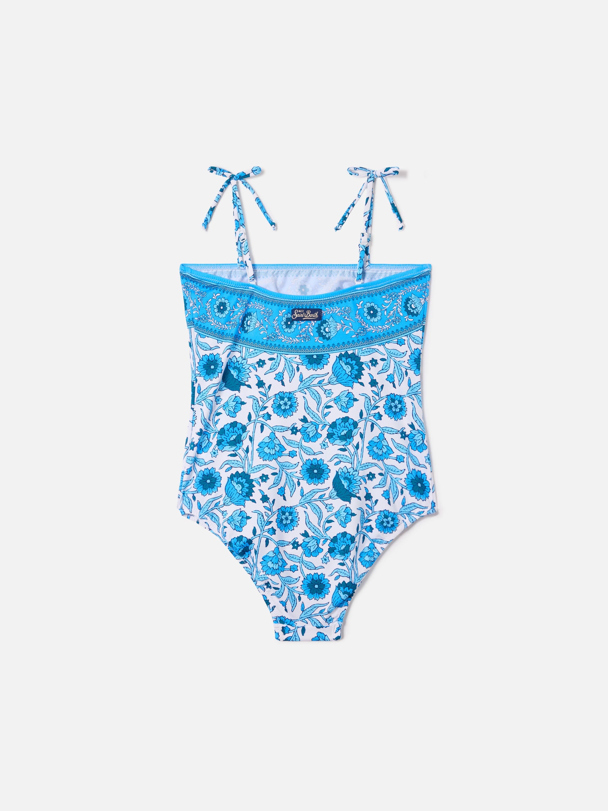 Zadig One-Piece Swimsuit With Blue Batik Floral Print White One Piece