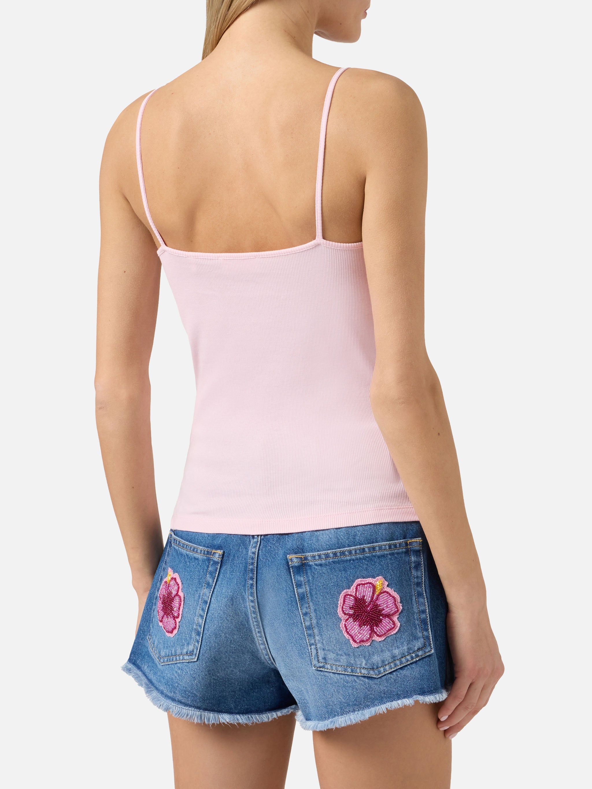 Pink Zaira Tank Top With Embroidered Logo And Bead Patch Top_apparel