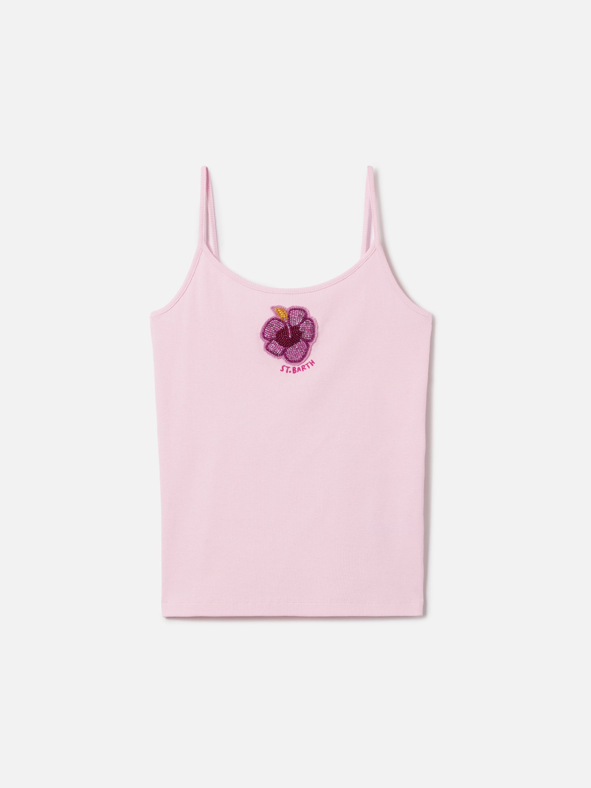 Pink Zaira Tank Top With Embroidered Logo And Bead Patch Top_apparel