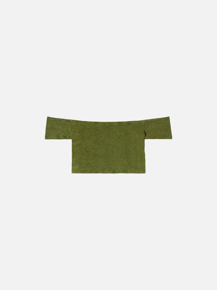 Crinkle Wide Shoulder Strap Top Swimsuit Zena Green
