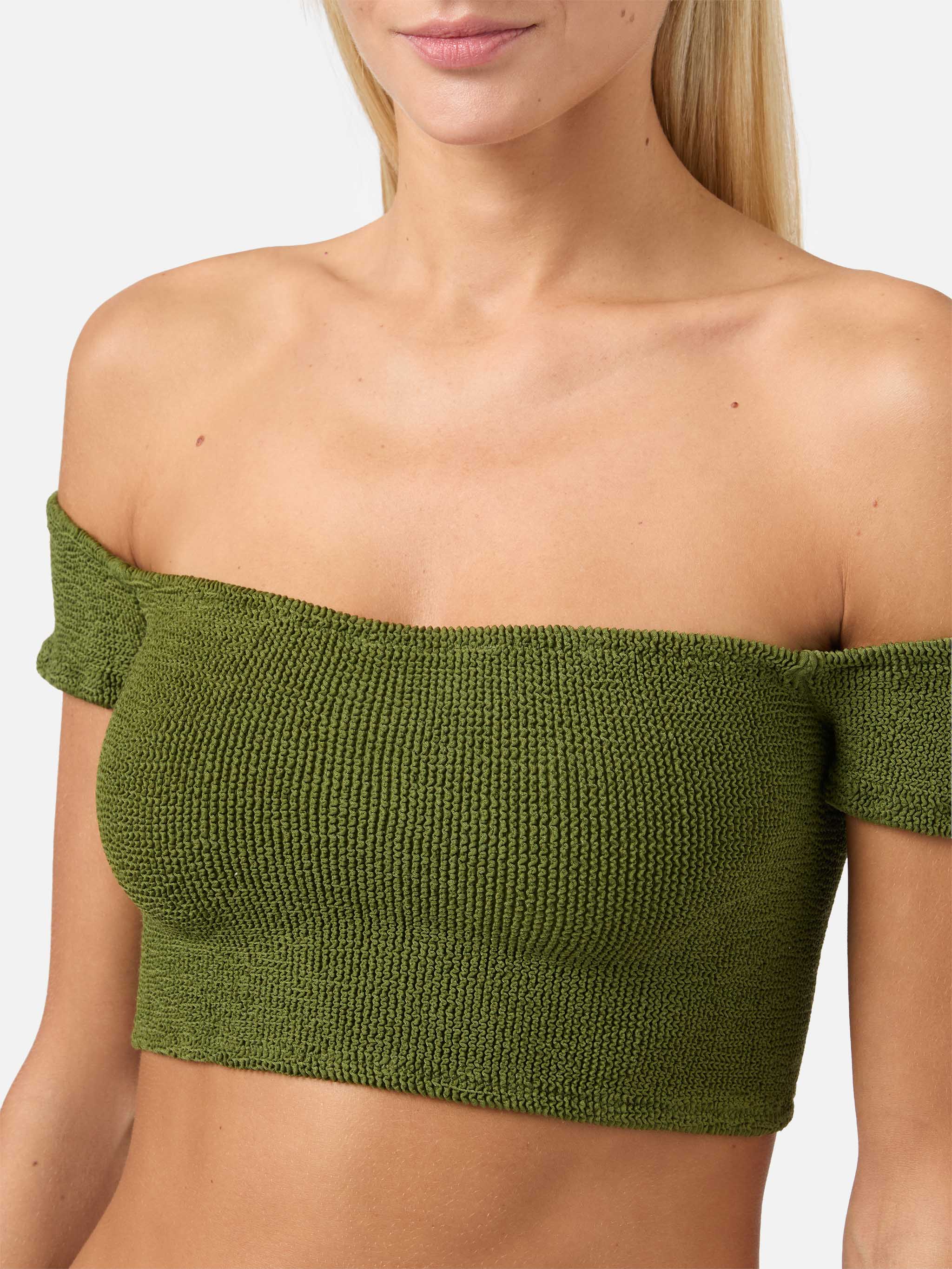 Crinkle Wide Shoulder Strap Top Swimsuit Zena Green
