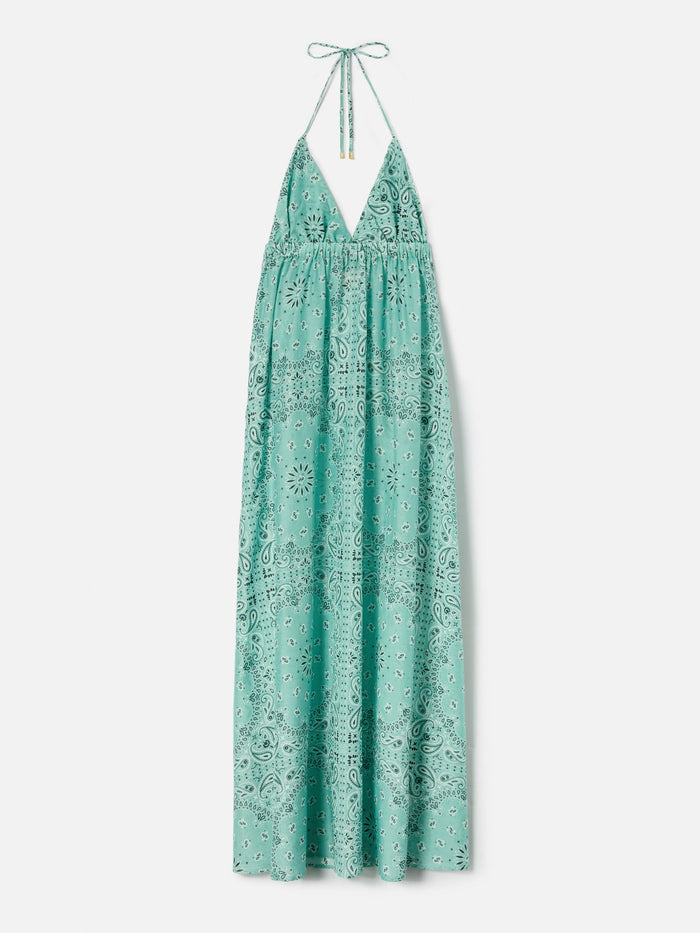 Long Zucky Dress Silk With Aqua Green Bandana Print