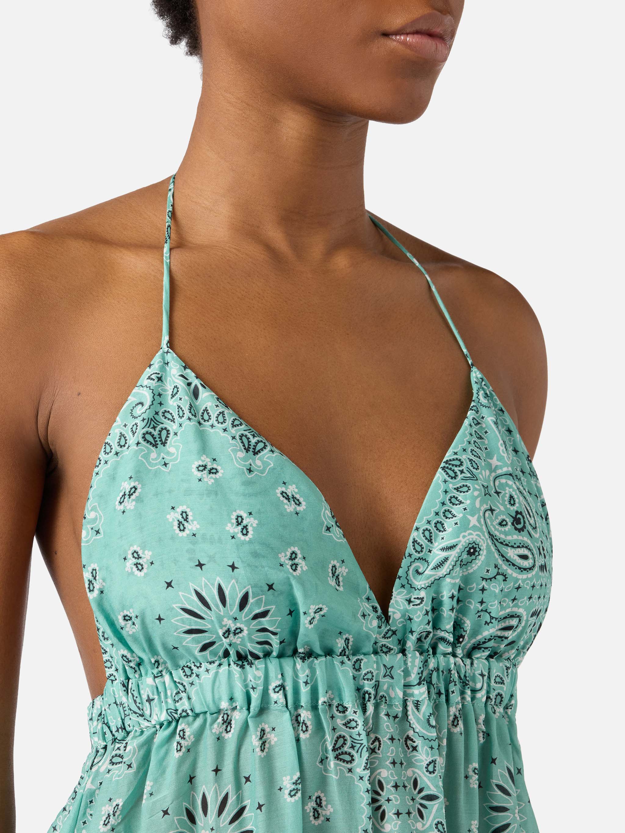 Long Zucky Dress Silk With Aqua Green Bandana Print