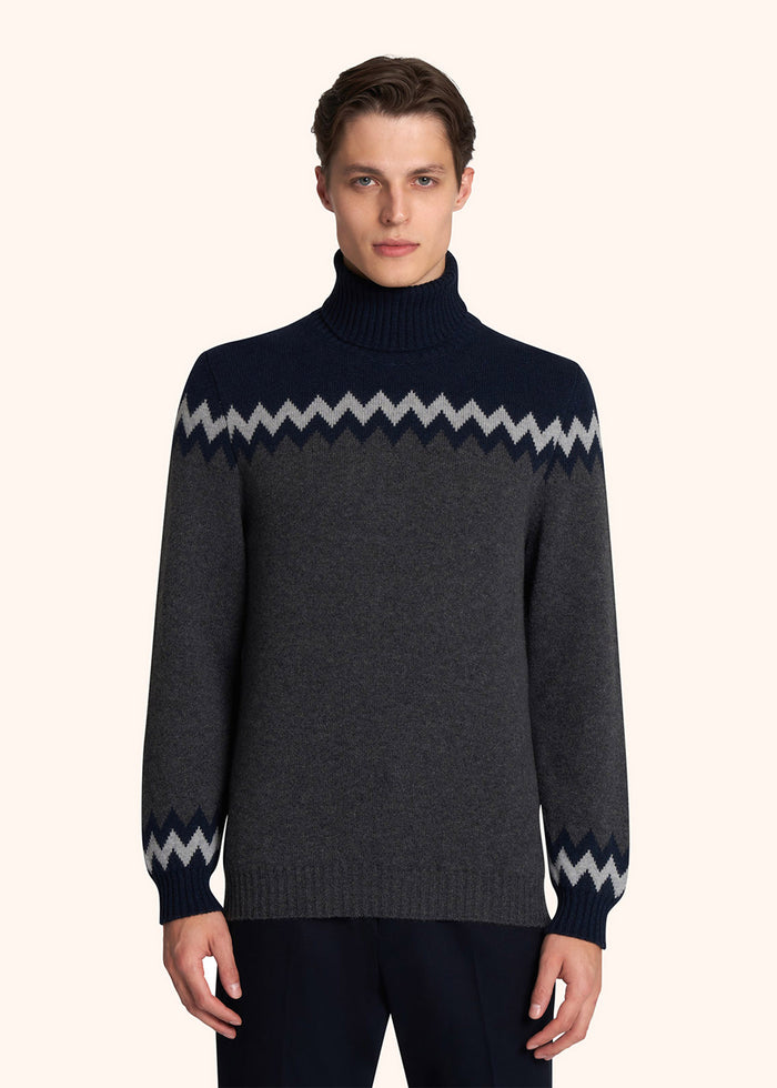 JERSEY HIGH NECK CASHMERE Dark Grey/blue/light Grey Knitwear