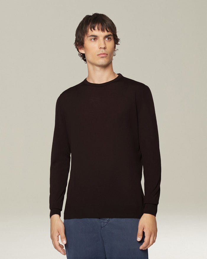 SWEATER ROUNDNECK WOOL Dark Brown Knitwear