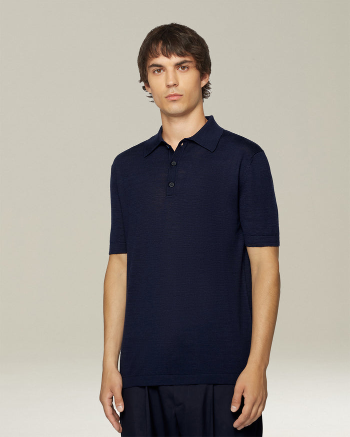 JERSEY POLOSHIRT S-S VIRGIN WOOL Navy Blue Accessoires Elastodiene Polo/t