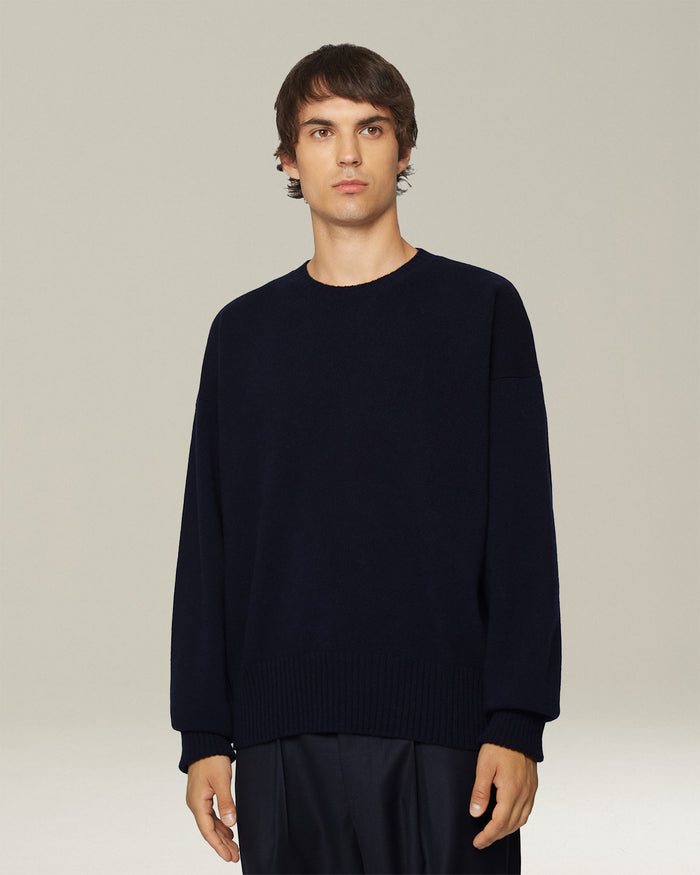JERSEY ROUNDNECK VIRGIN WOOL Navy Blue Knitwear