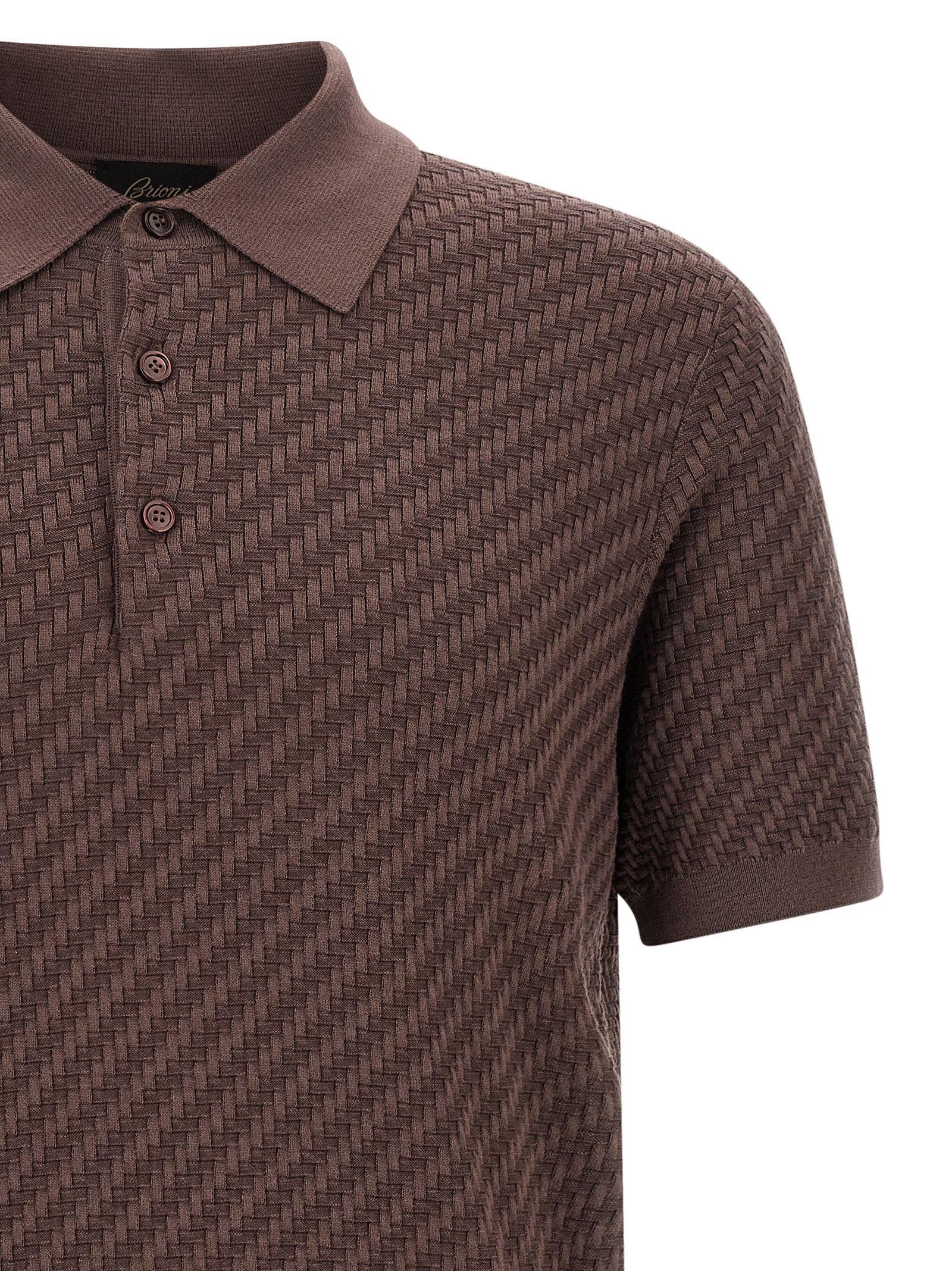 Weaving Polo Plot Brown Cotton Silk Cashmere