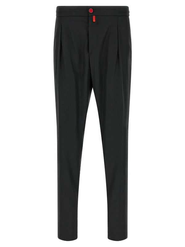 Kiton Pure Wool with Contrast Button Trousers — Black