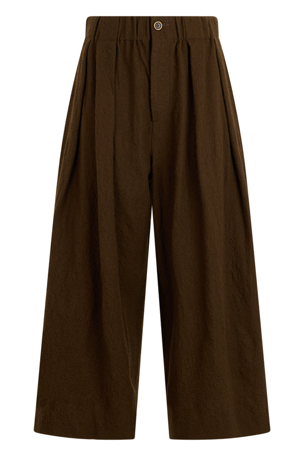 Wide-Leg Trousers Dark Olive Wool Virgin