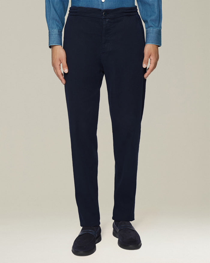 TROUSERS LYOCELL Navy Blue Cotton Elastane