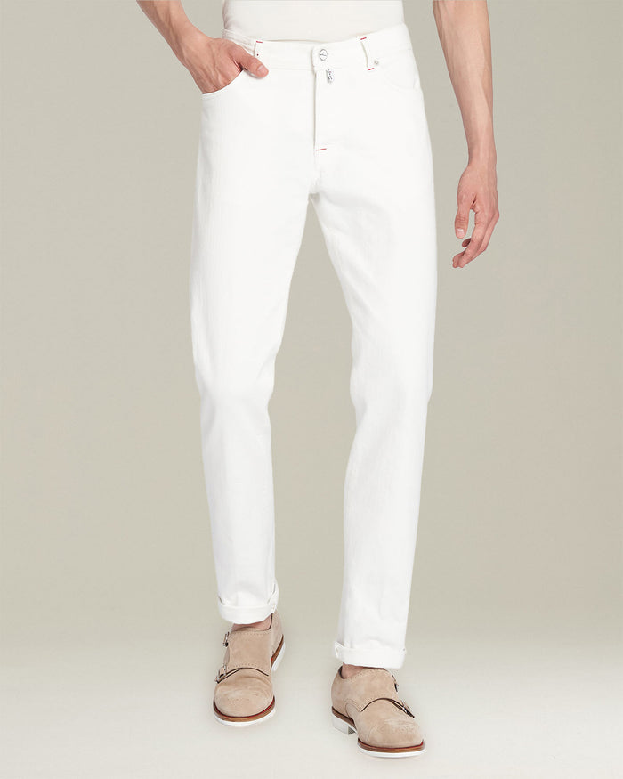 TROUSERS COTTON Cream White Elastane Jean