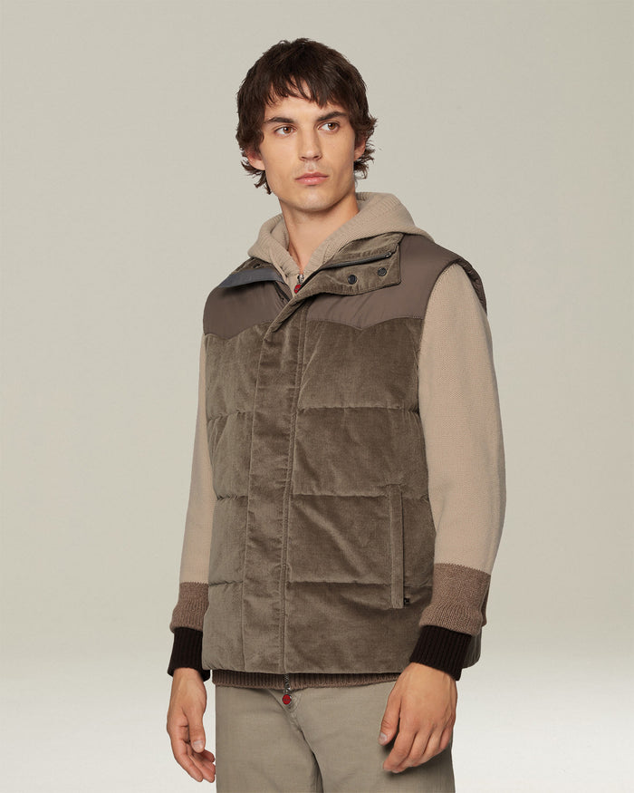 SLEVELESS BLOUSON COTTON Taupe Virgin Wool Elastane Jacket