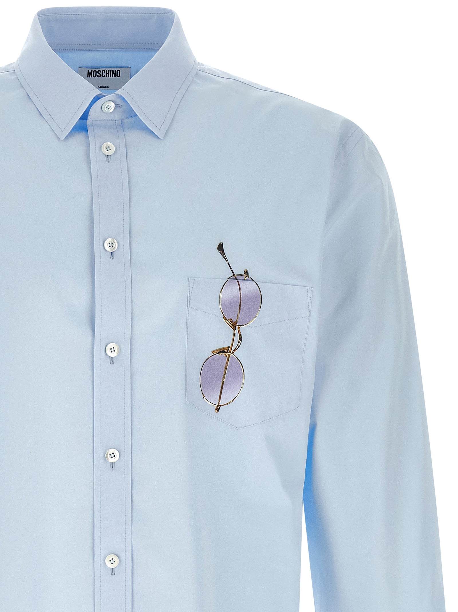 Trompe-lœil print shirt Light Blue Cotton Shirt, Blouse