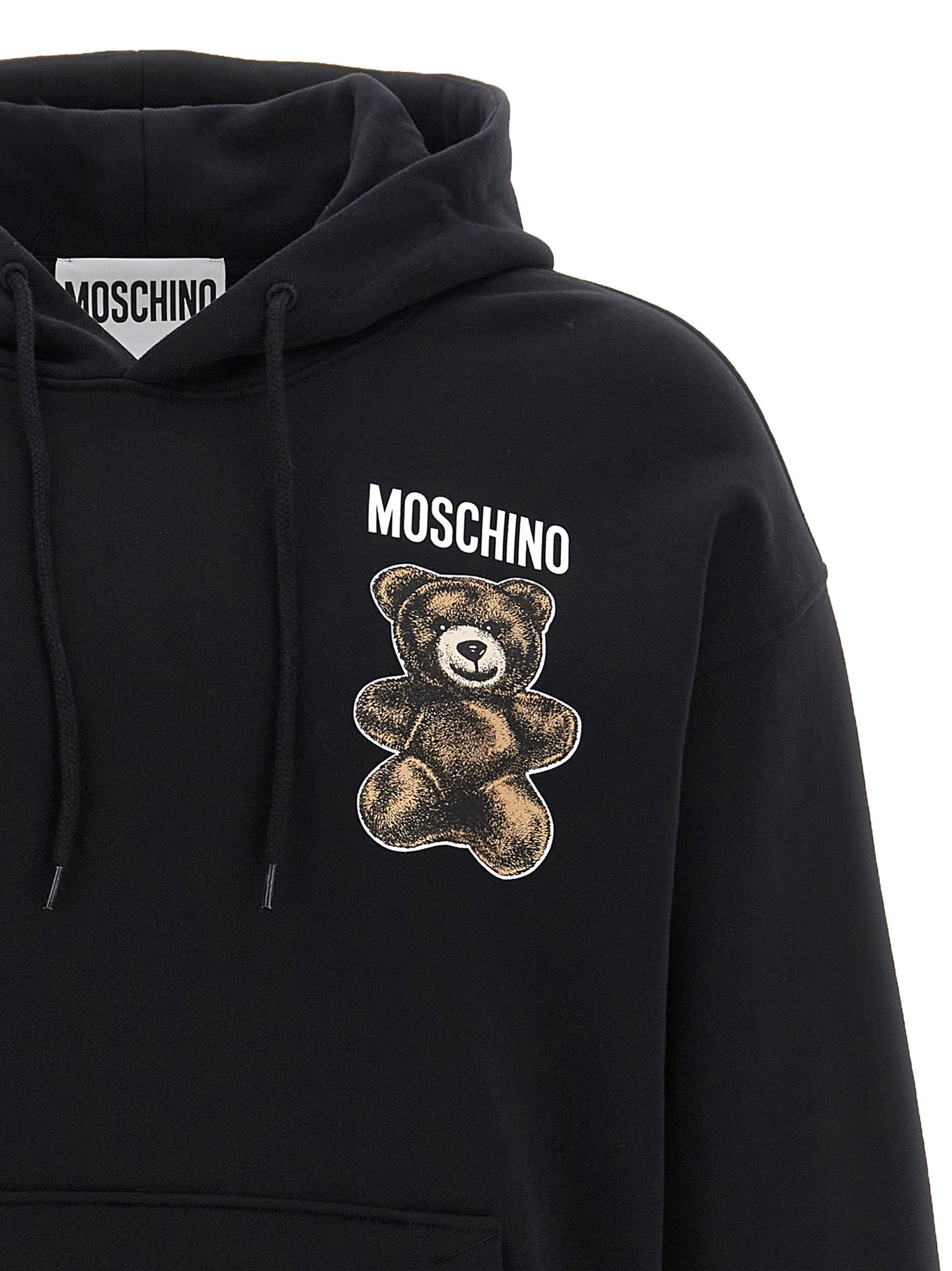 Teddy print hoodie Black Cotton Sweatshirt