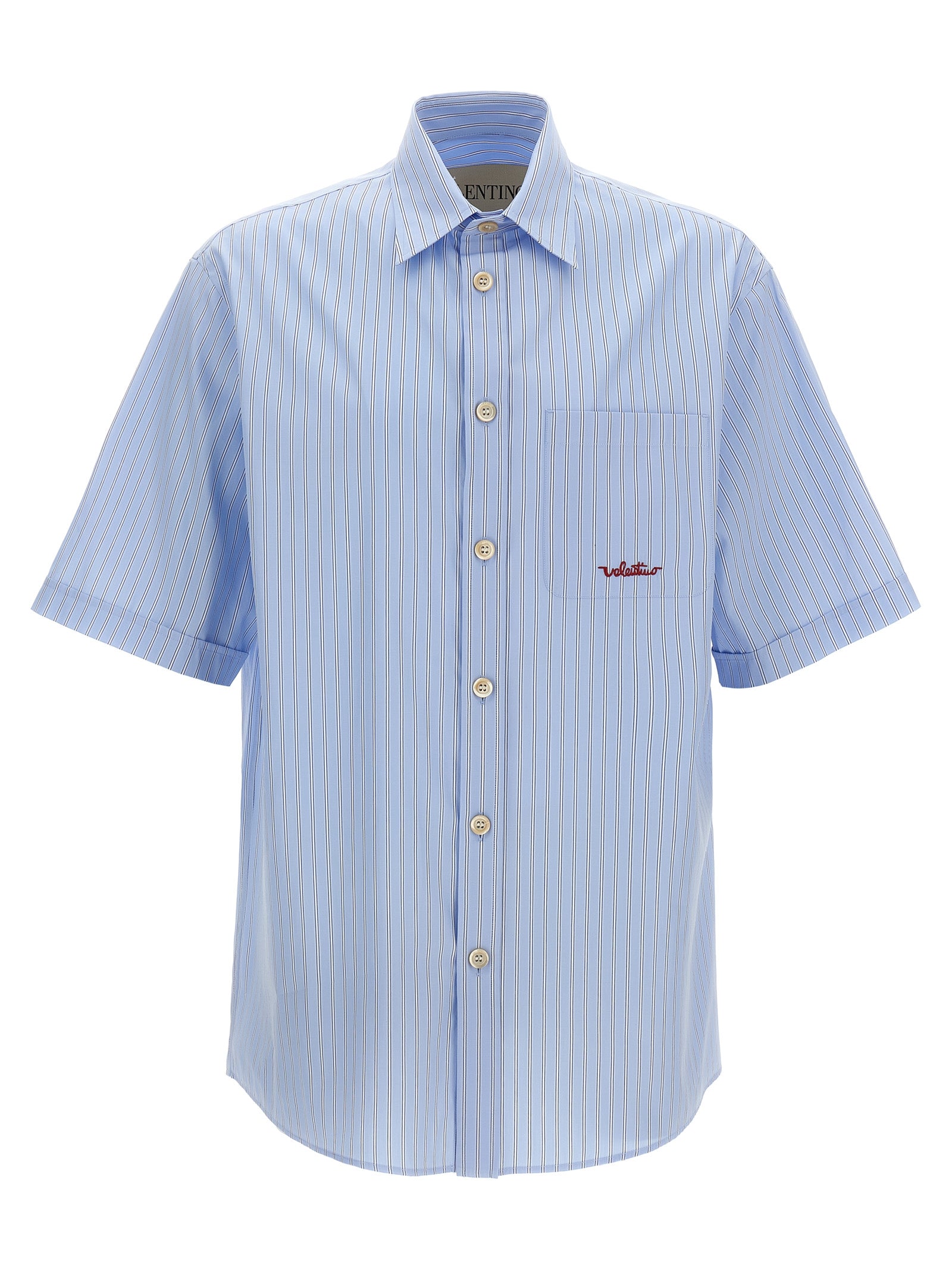 Valentino Garavani Vlogo embroidery shirt Light Blue Cotton Shirt, Blouse
