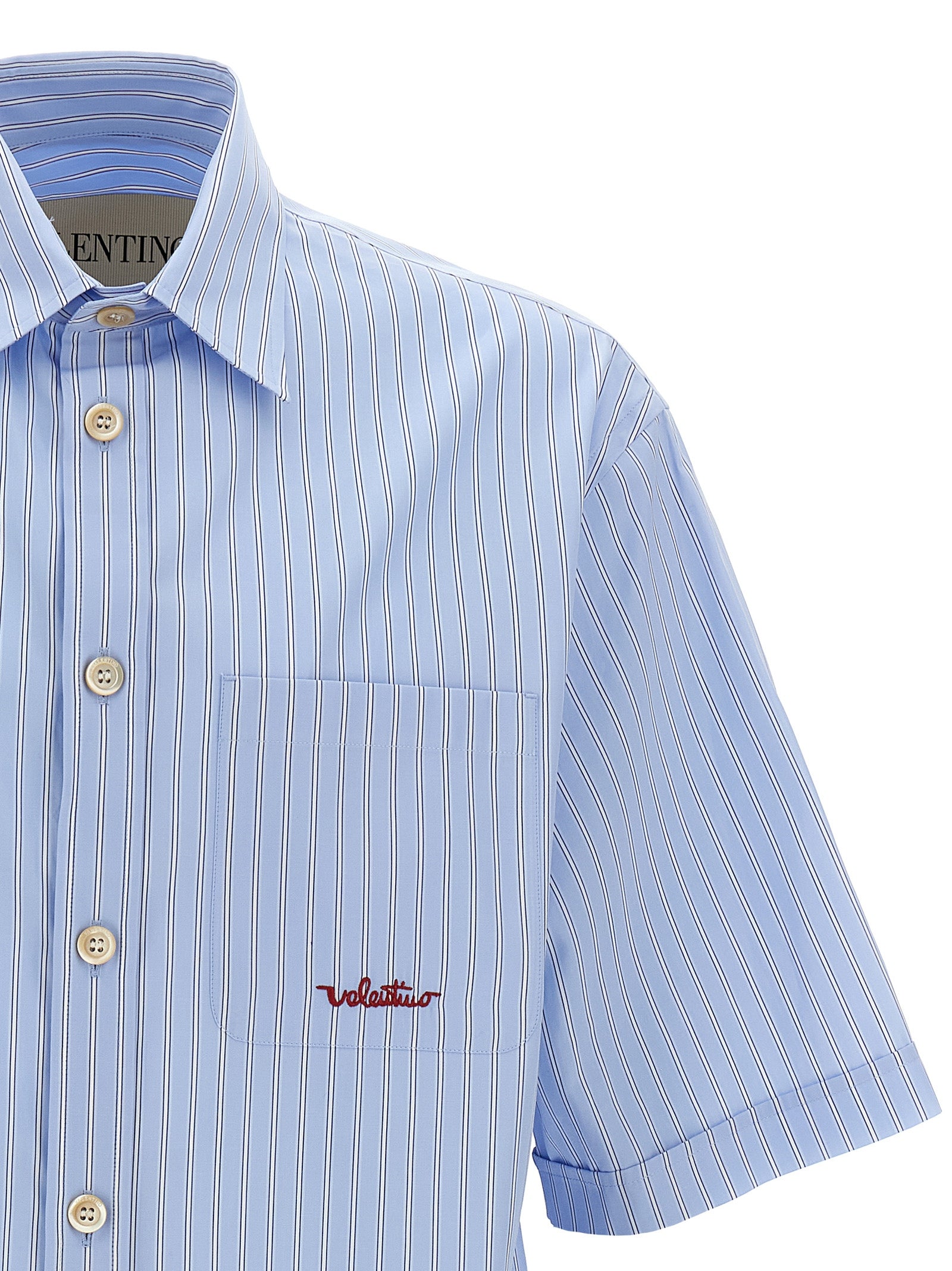 Valentino Garavani Vlogo embroidery shirt Light Blue Cotton Shirt, Blouse