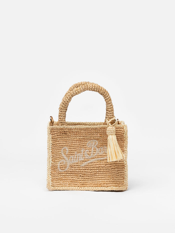 Beige Mini Vanity Raffia Bag With Saint Barth Embroidery __single__