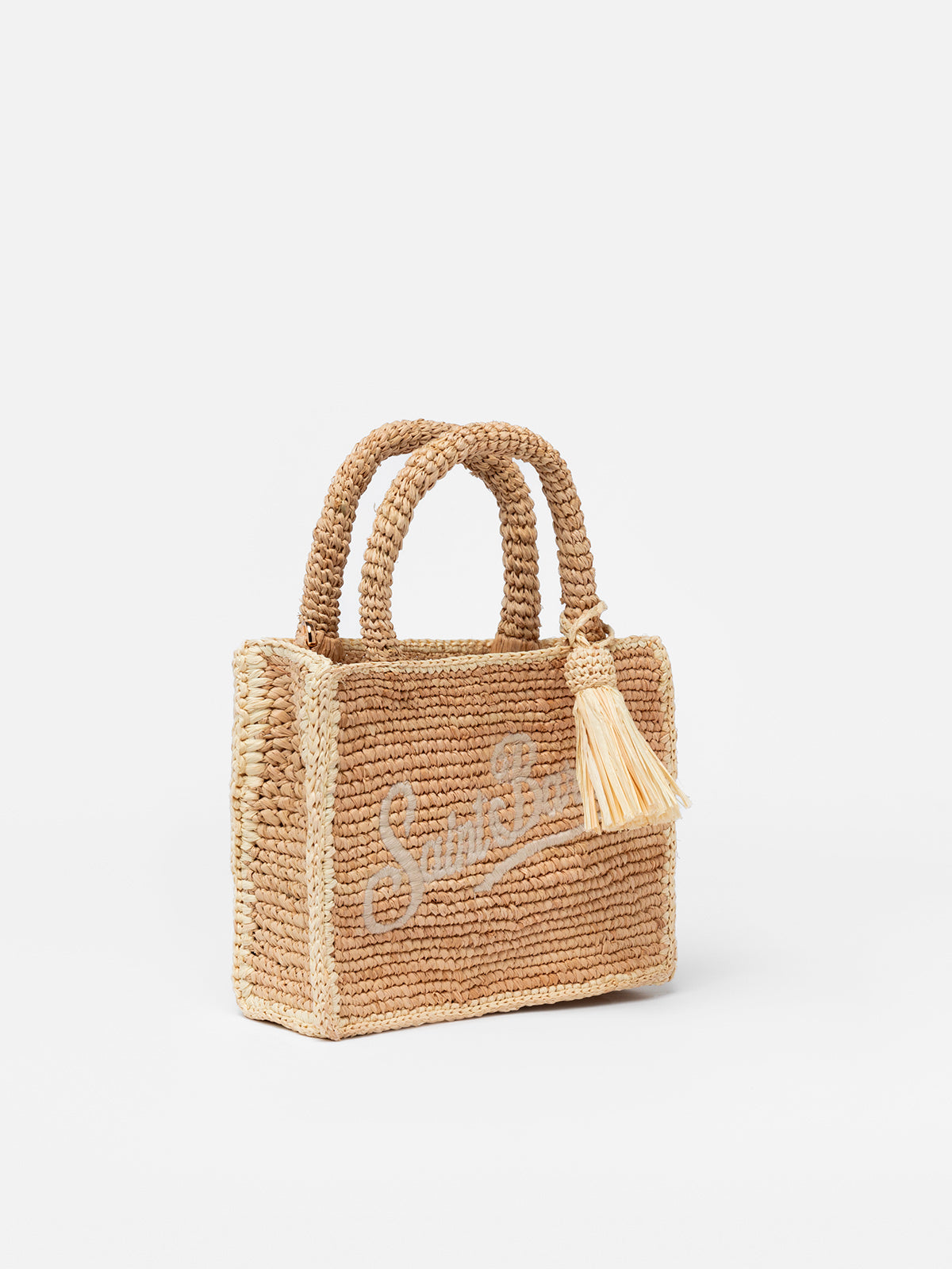 Beige Mini Vanity Raffia Bag With Saint Barth Embroidery White