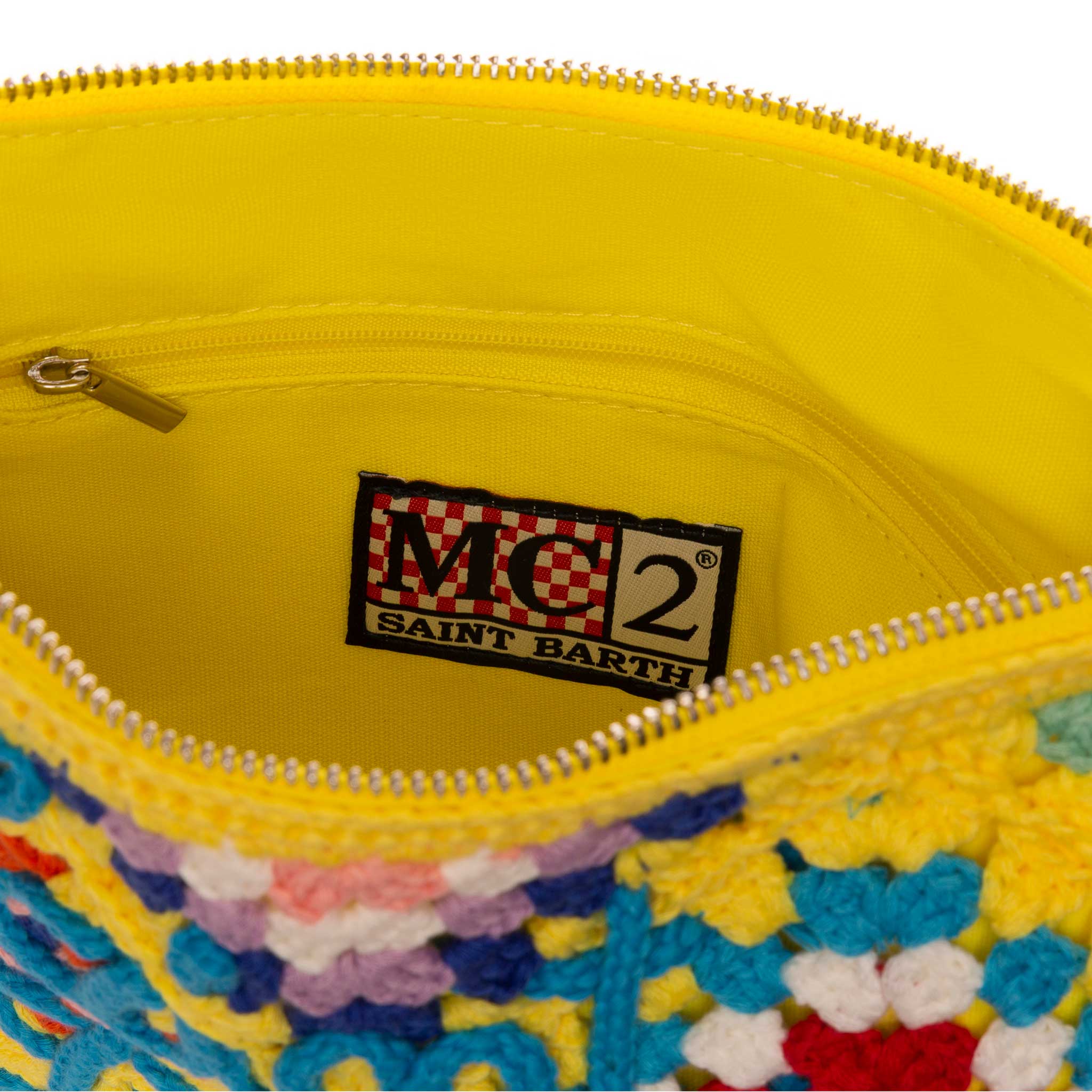 Parisienne Yellow Crochet Pouch Bag With Saint Barth Embroidery Pochette