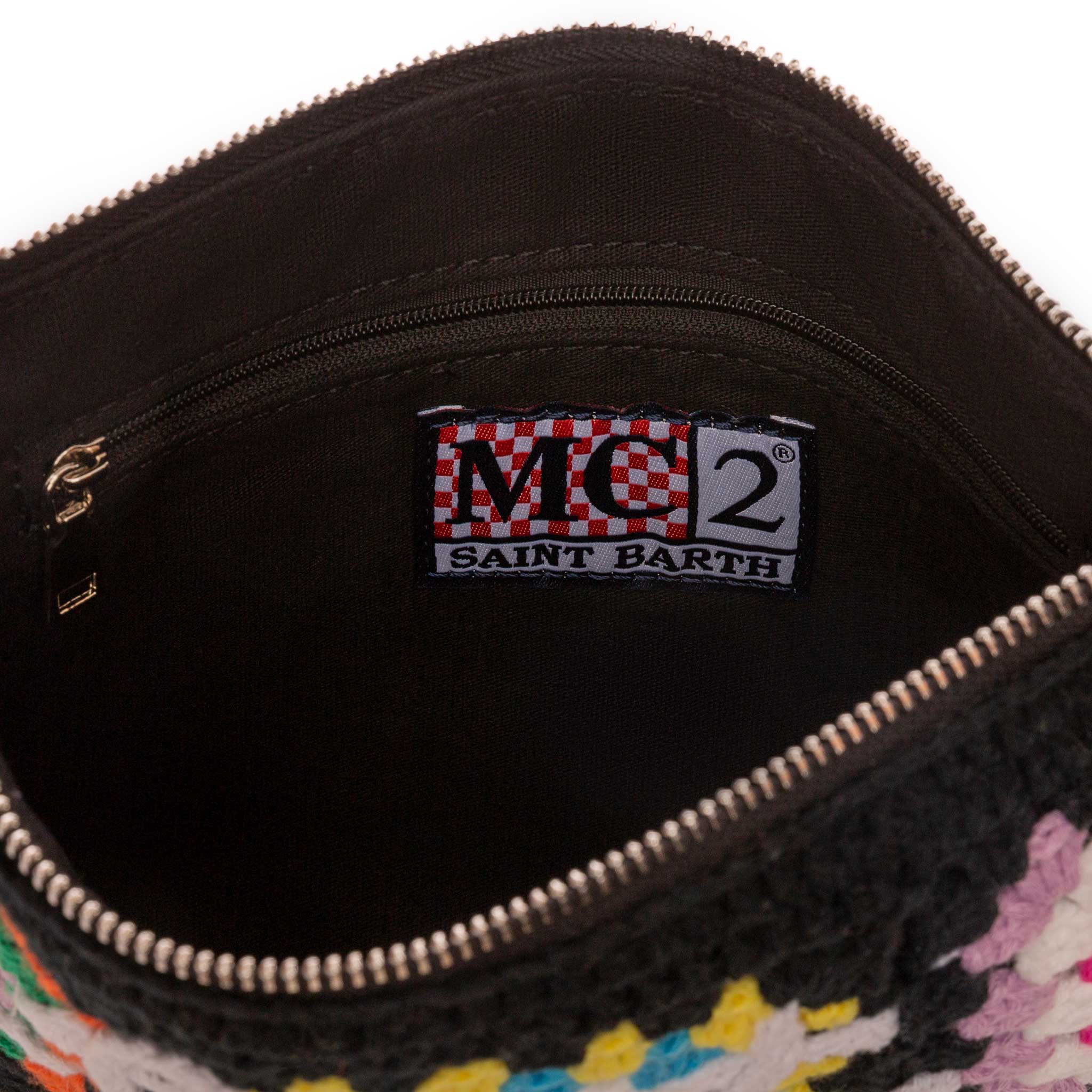 Parisienne Black Crochet Pouch Bag With Saint Barth Embroidery Pochette