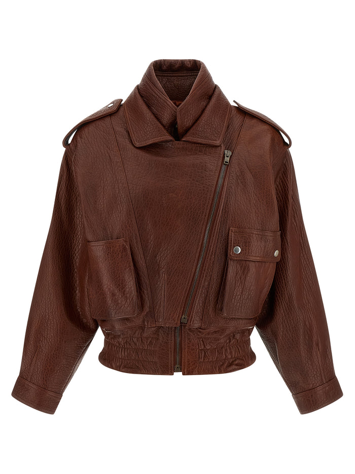 Aneli Jacket Brown Lamb Leather (ovis Aries) Down Jacket, Parka, Casual