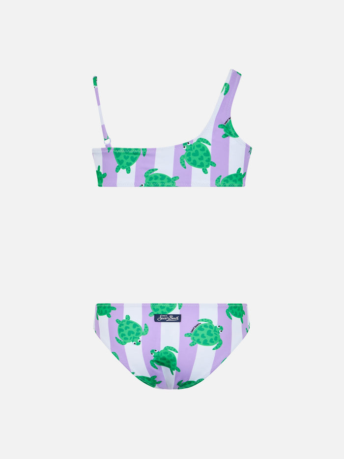Girl One Shoulder Bikini Vivy With Turtle Print Lilac