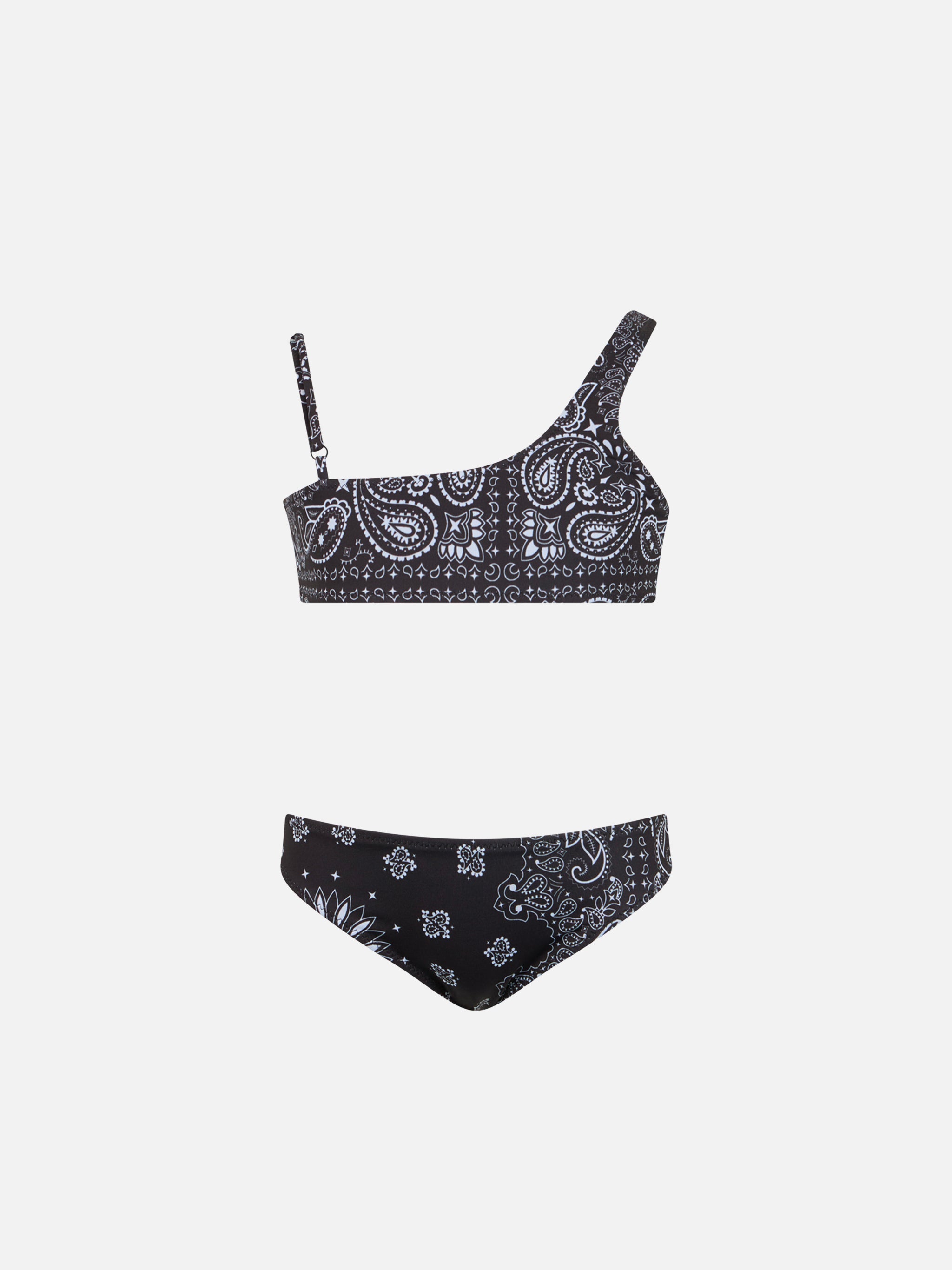 Girl One Shoulder Bikini Vivy With Bandanna Print Black