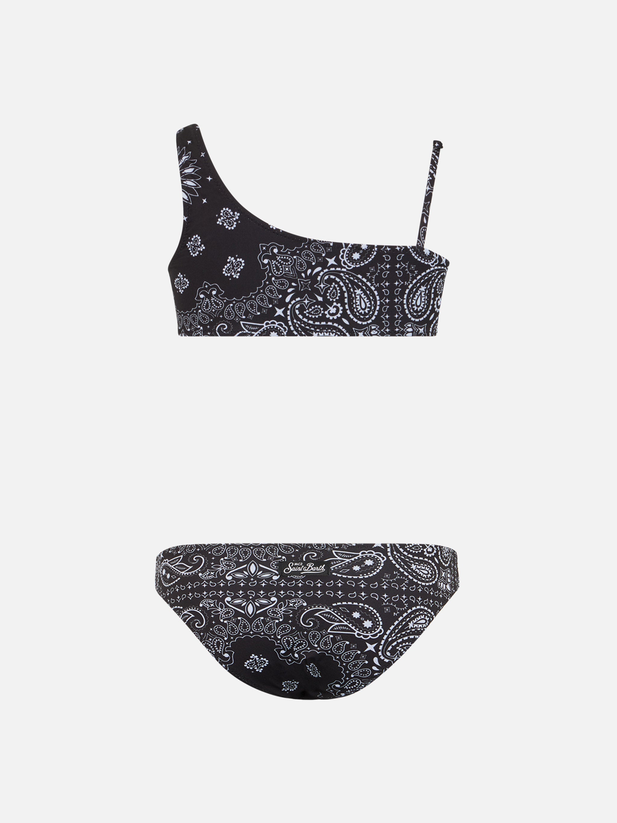 Girl One Shoulder Bikini Vivy With Bandanna Print Black