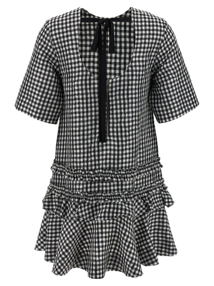 Crinkled Check Mini dress White/black Polyester