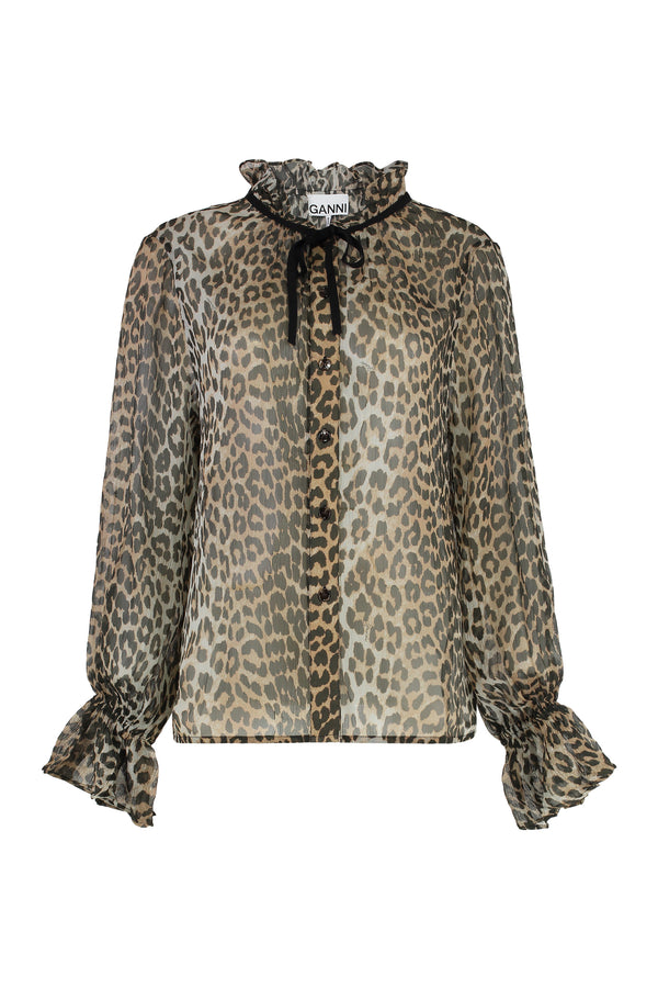 Viscose Blouse With Tie Neck Ribbon Animalier Blouses