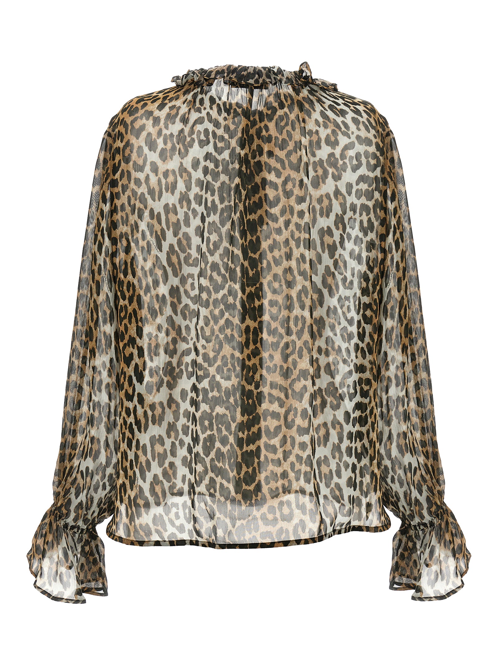 Leopard Print Chiffon Tie String shirt Multicolor Viscose Shirt, Blouse