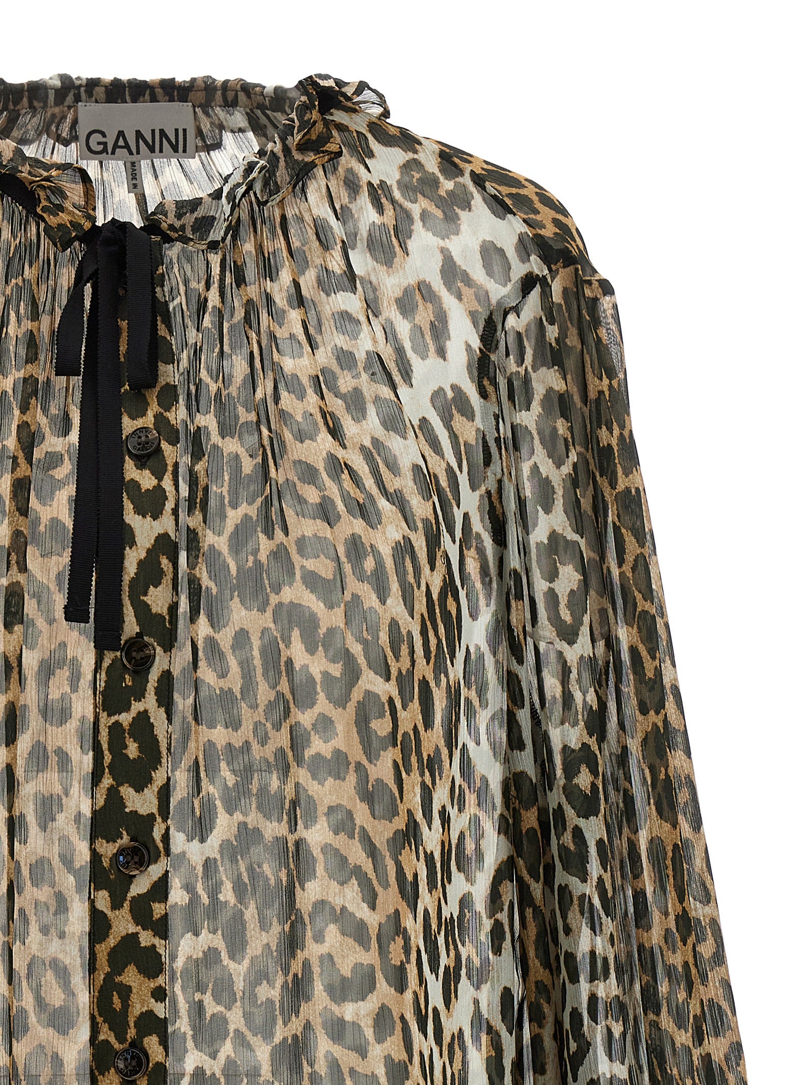 Leopard Print Chiffon Tie String shirt Multicolor Viscose Shirt, Blouse