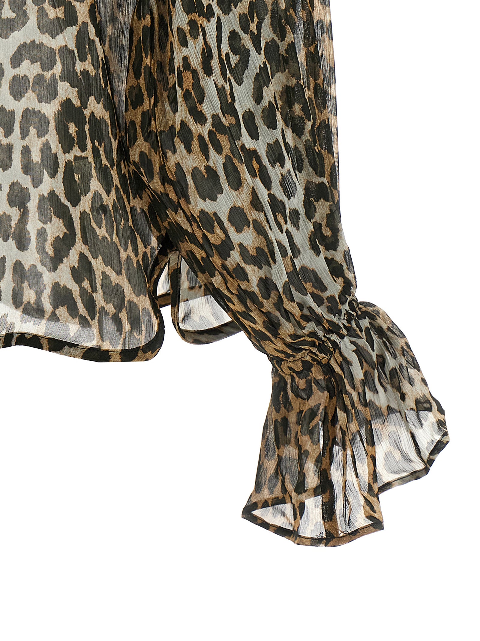 Leopard Print Chiffon Tie String shirt Multicolor Viscose Shirt, Blouse