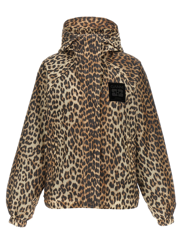 Leopard Print Nylon windbreaker Multicolor Down Jacket, Parka, Casual Jackets