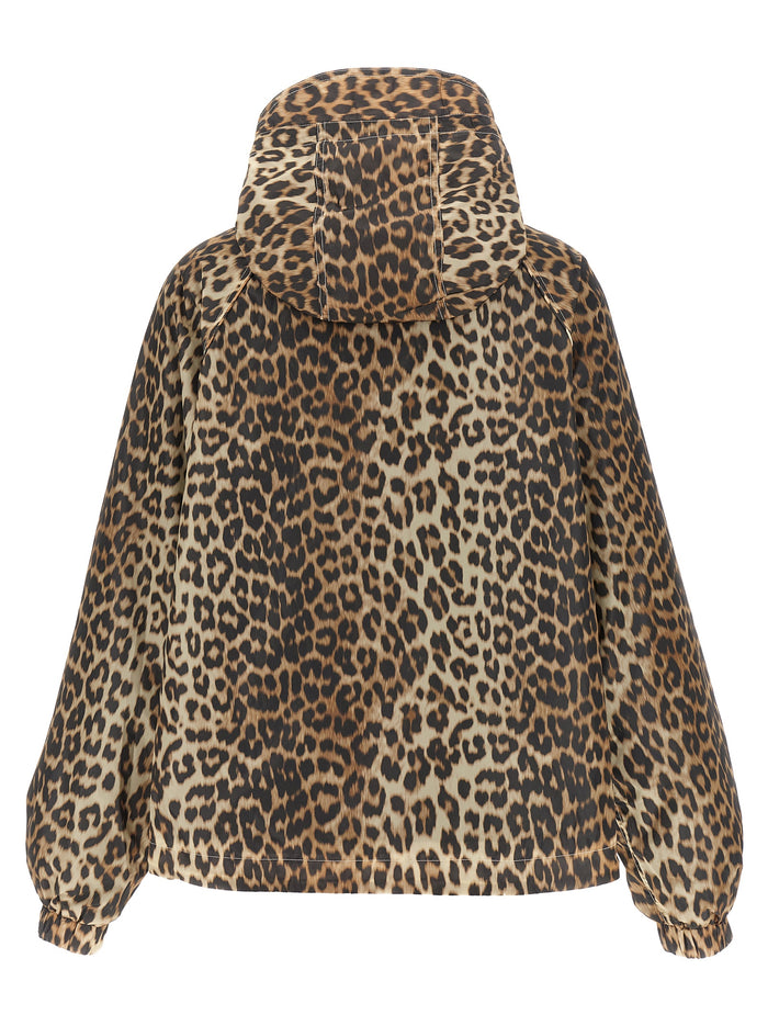 Leopard Print Nylon windbreaker Multicolor Down Jacket, Parka, Casual Jackets