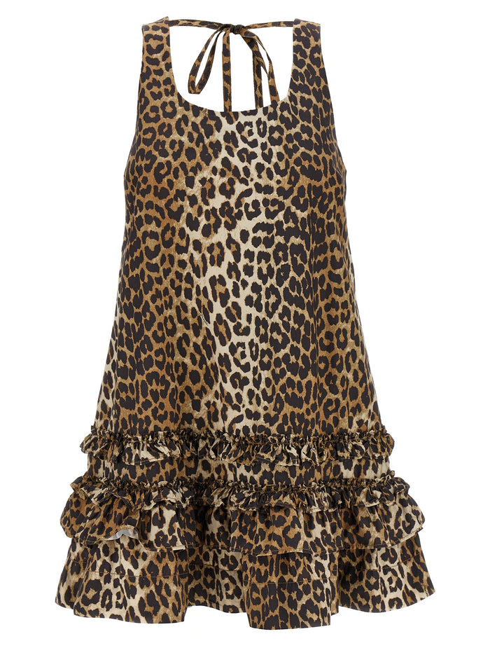 Leopard Cotton Poplin Mini dress Brown Organic