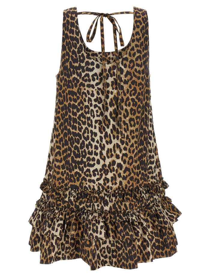 Leopard Cotton Poplin Mini dress Brown Organic