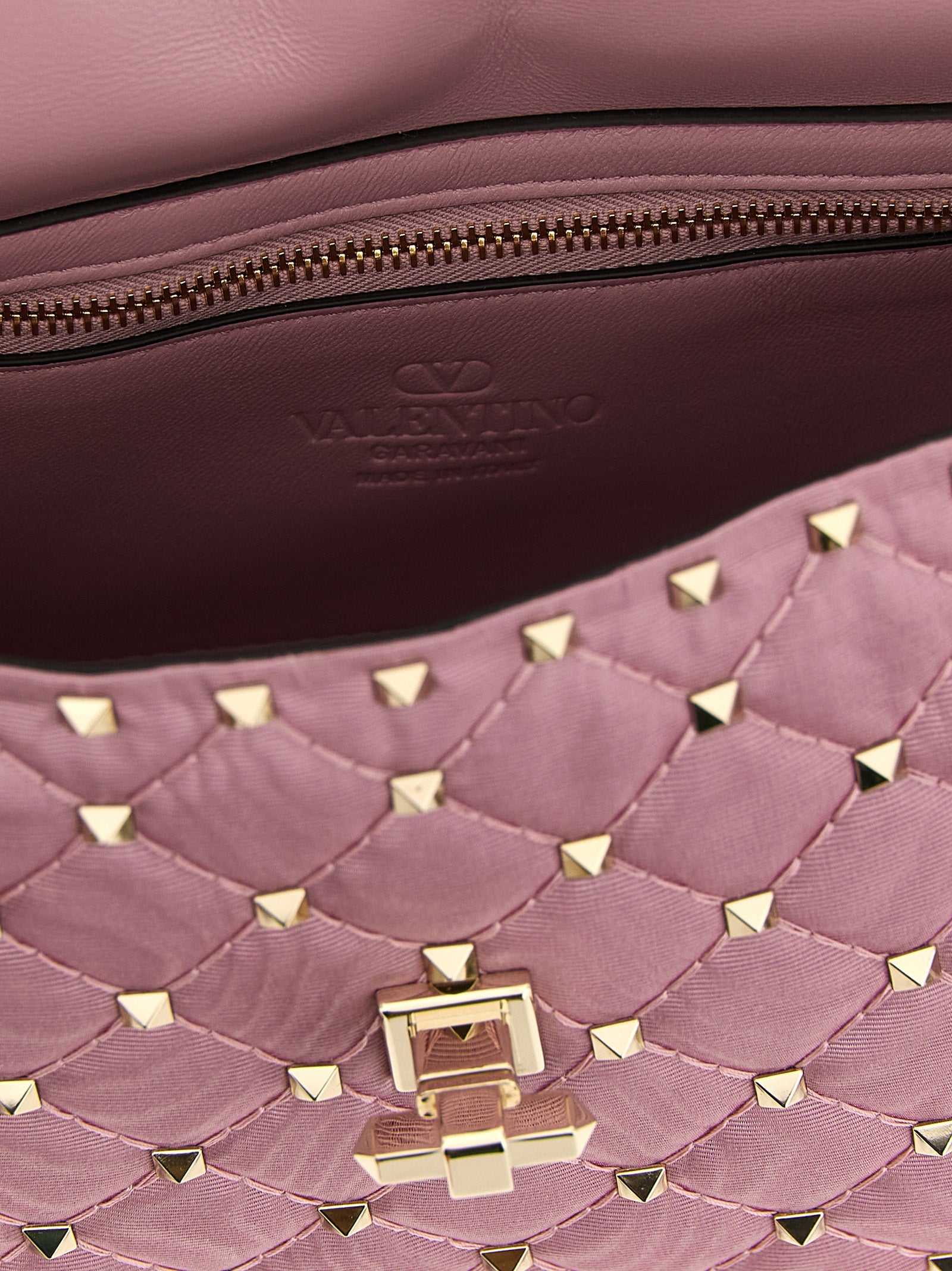 Valentino Garavani Rockstud Spike Shoulder Bag Pink Viscose