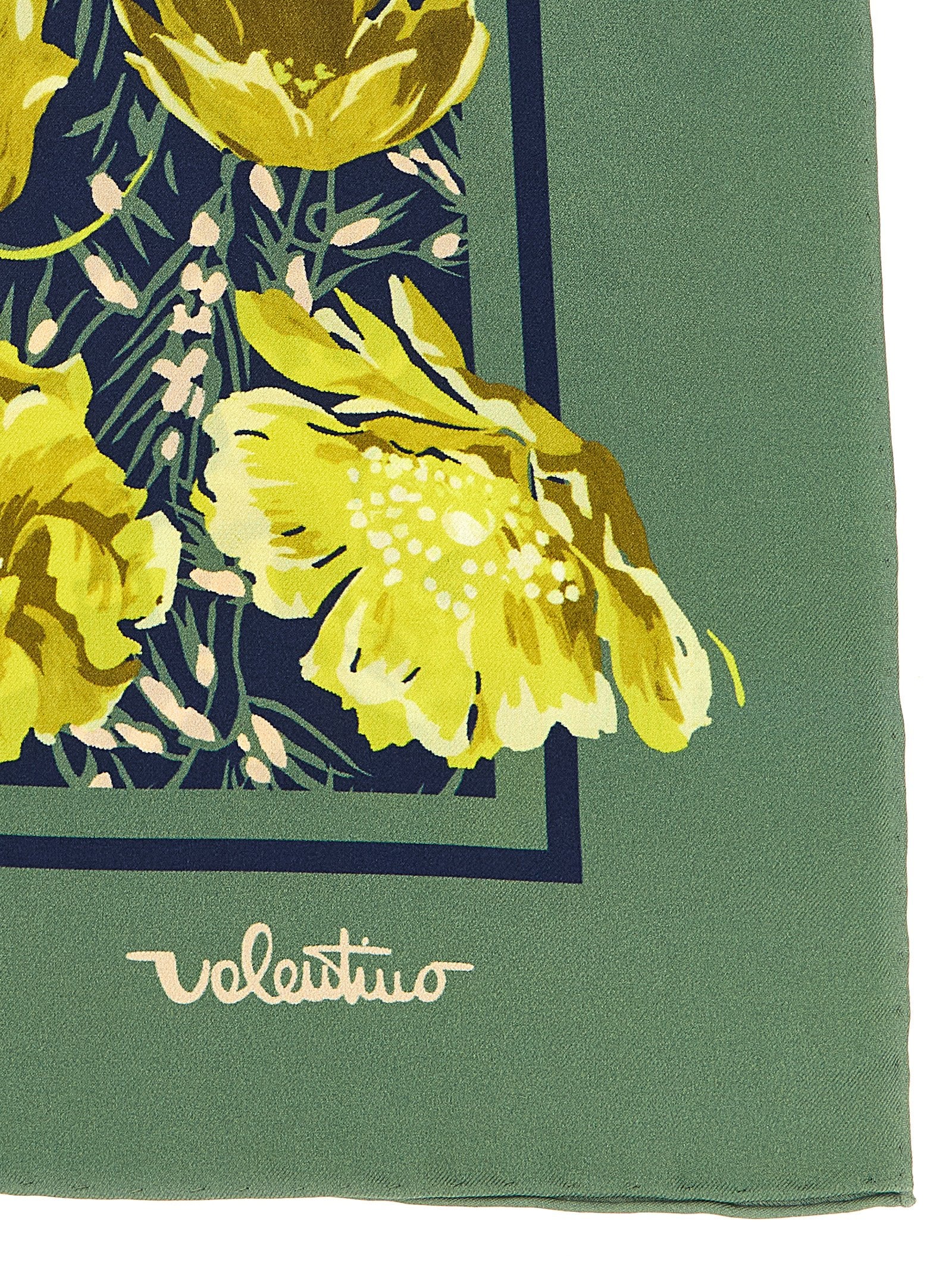 Valentino Garavani Après Lhiver-Poppies Scarf Green Silk Scarves, Foulards