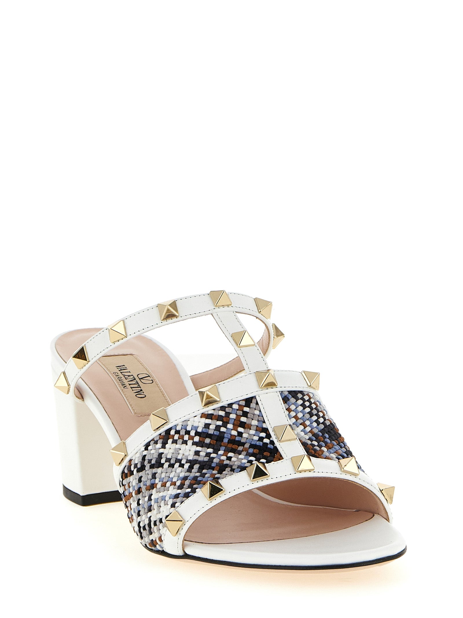 Valentino Garavani Rockstud Slides White Polyester Sandal