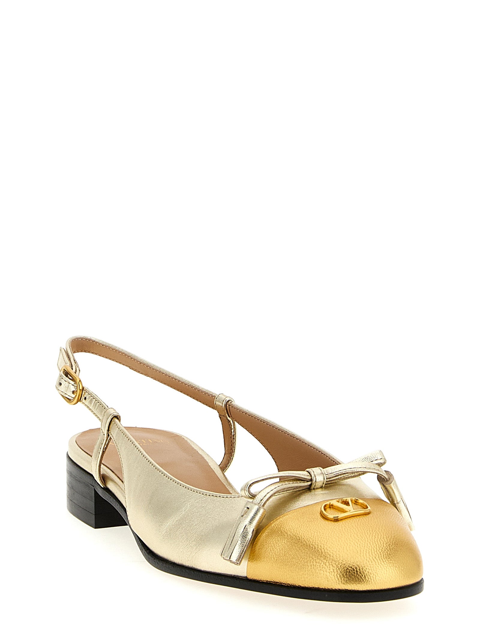 Valentino Garavani Valet Du Roi slingback Gold Leather Flat Shoes