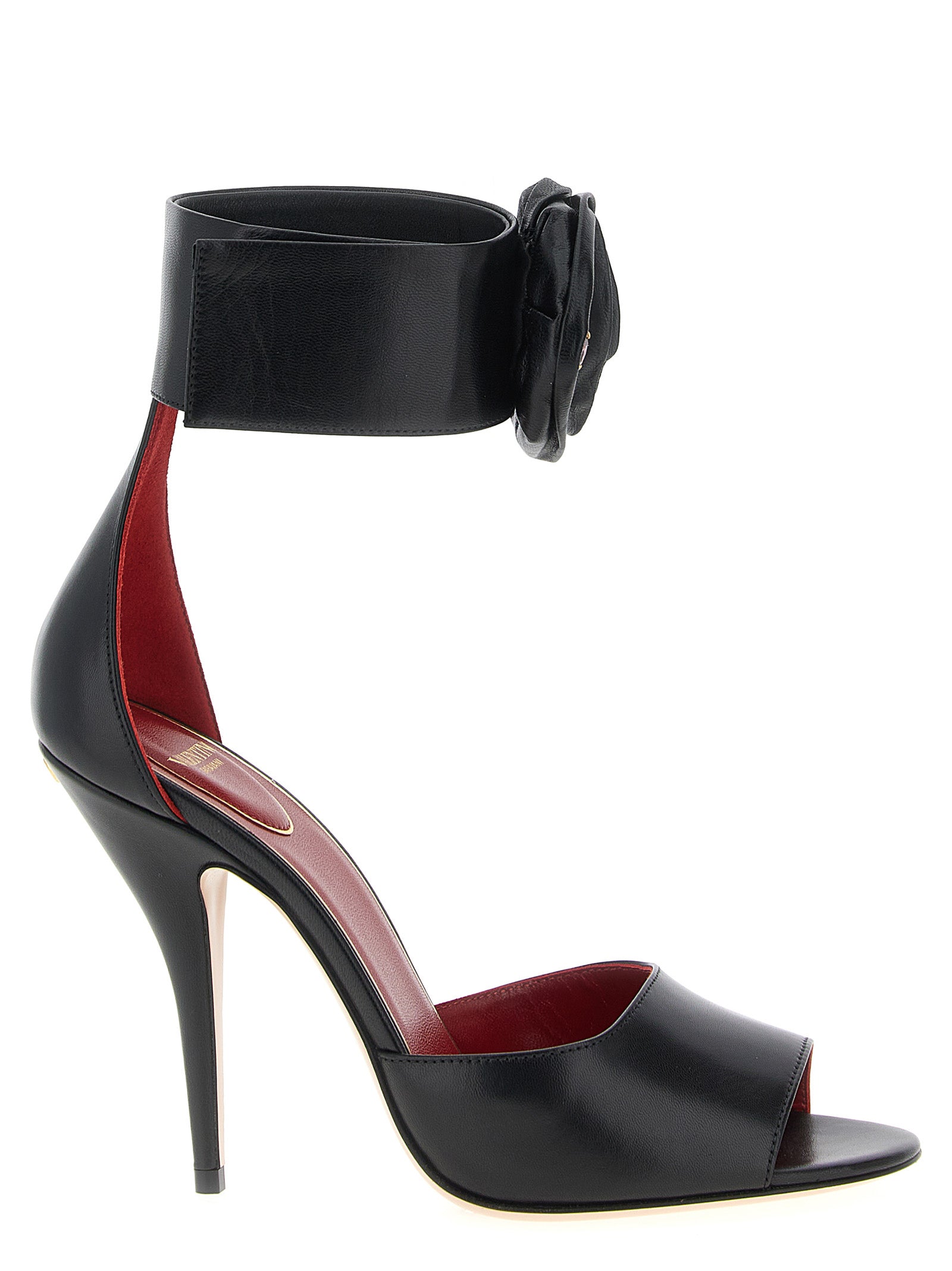 Valentino Garavani Drip Rose sandals Black Calf Leather Goat