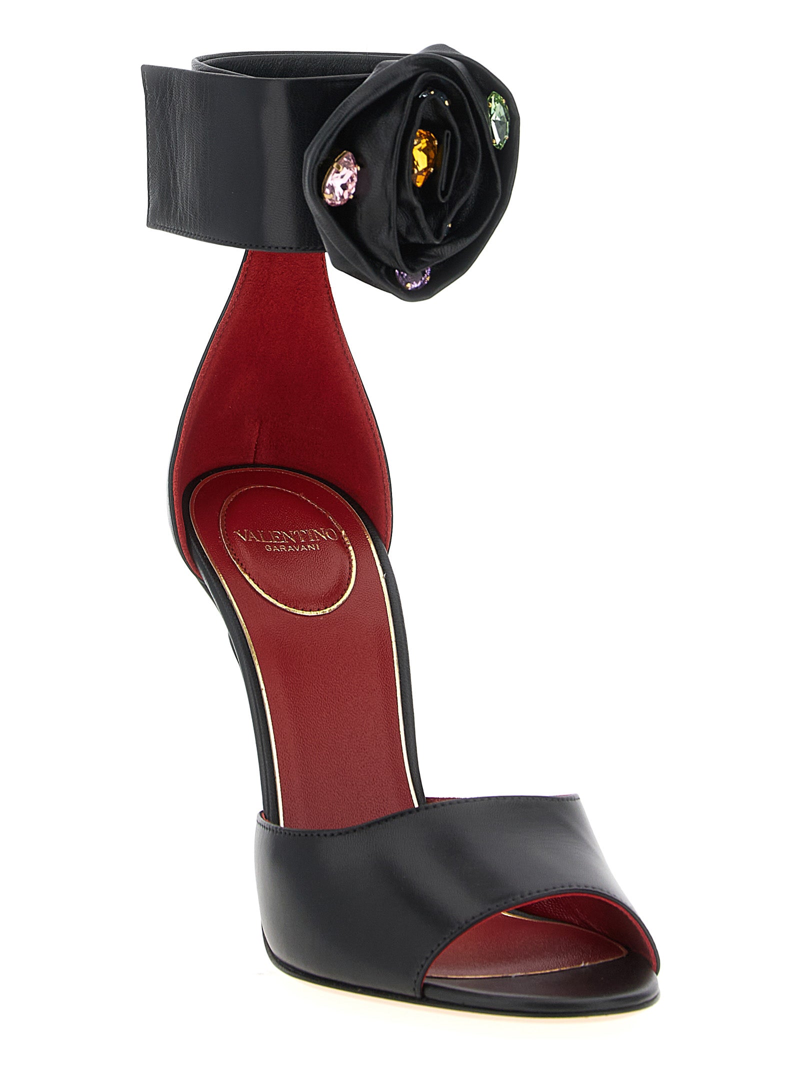 Valentino Garavani Drip Rose sandals Black Calf Leather Goat